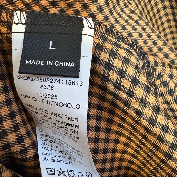 Plaid Pleated Skirt Women Large Zipper Closure Tan Black Plaid - Picture 6 of 6